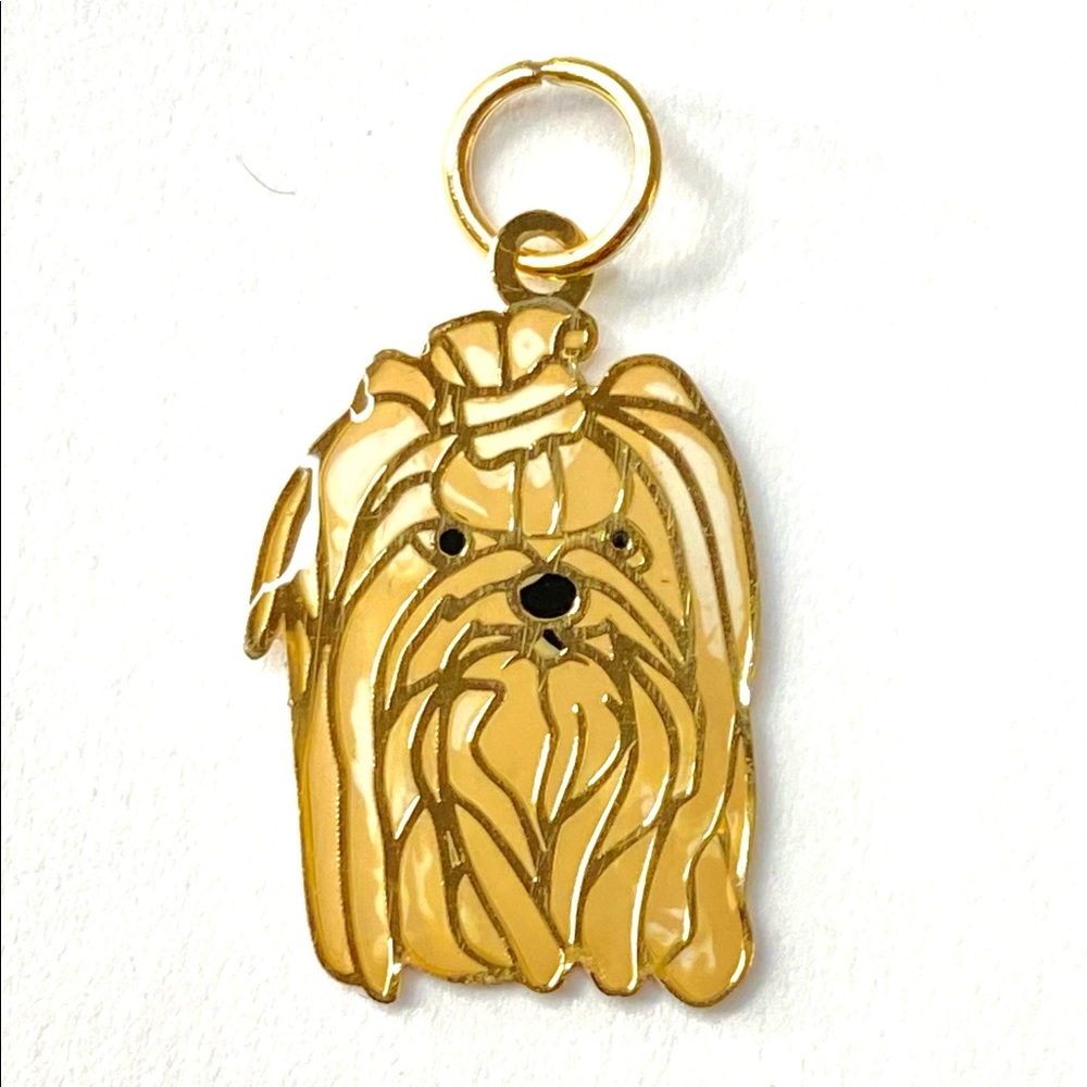 10K Gold Yorkie Charm Enamel Pendant